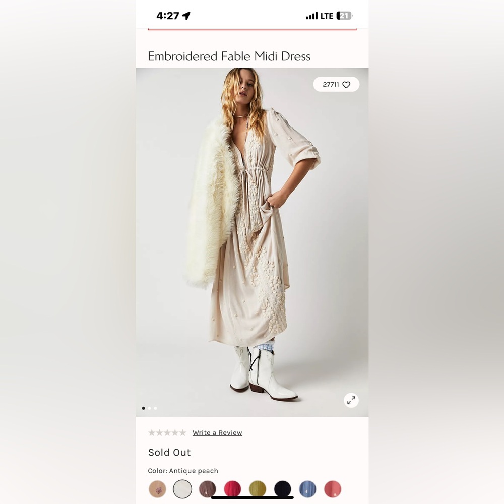 Free People Embroidered Fable Midi Dress -    In excellent condition